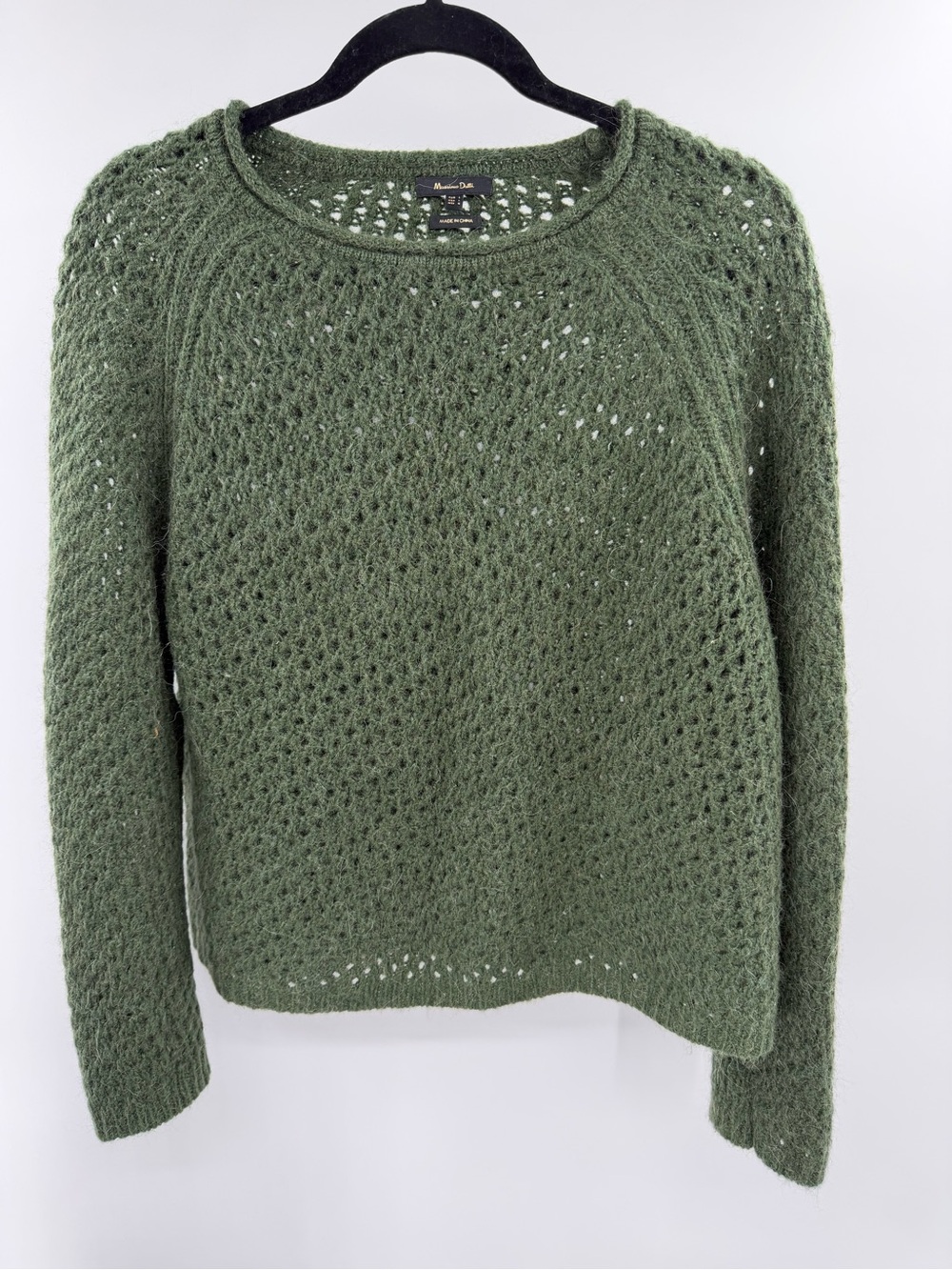 Mossimo Dutti Olive Green Open-Knit Women's Sweater Wool Alpaca Blend Large